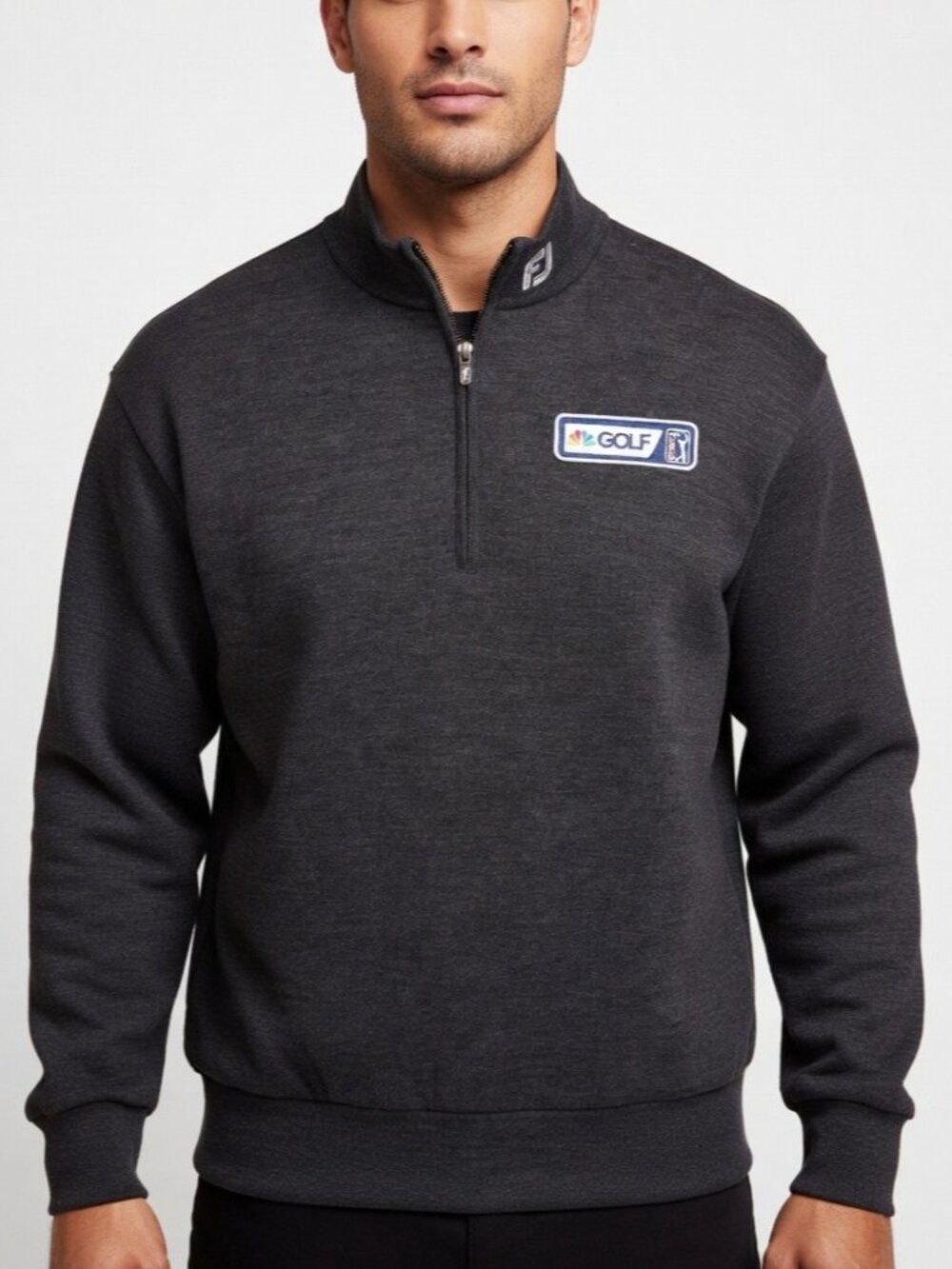 FootJoy FJ Charcoal Gray 100% Wool 1/4 Zip NBC Golf PGA Tour Pullover Sweater